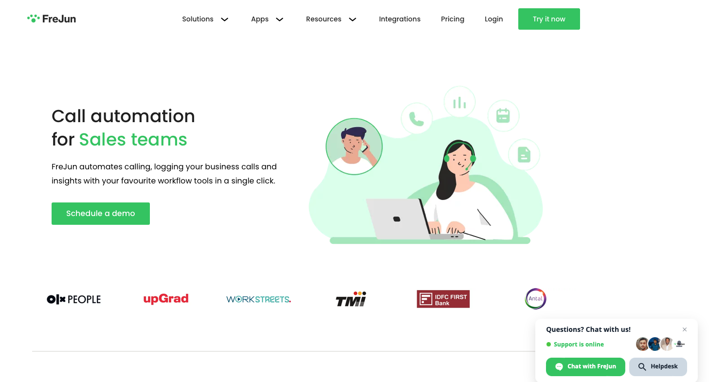 FreJun website snapshot highlighting the services it offers.