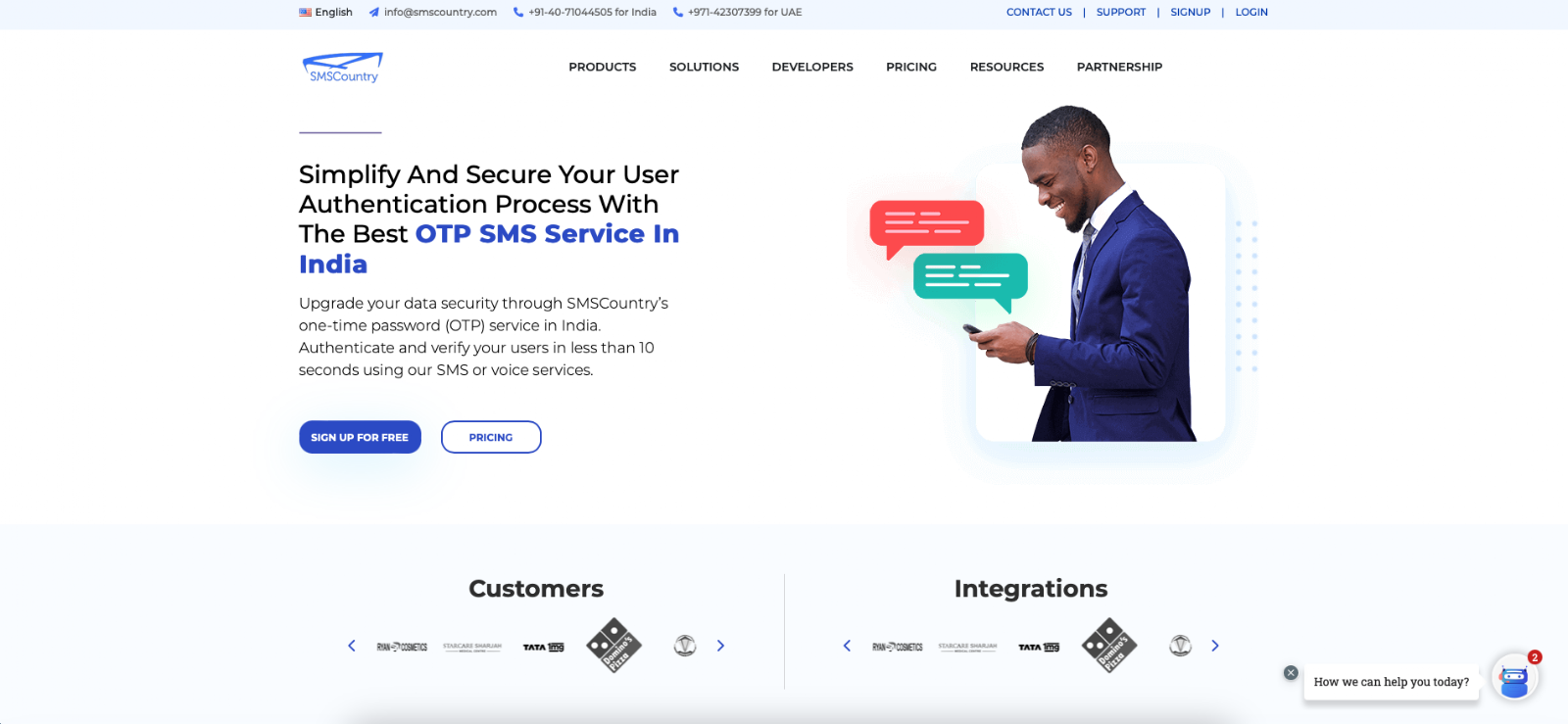 SMSCountry voice OTP and bulk SMS platform with custom sender ID feature