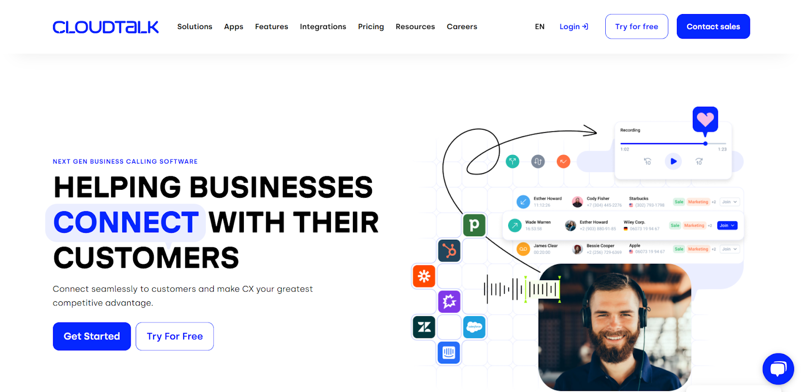 CloudTalk website snapshot highlighting the services it offers.
