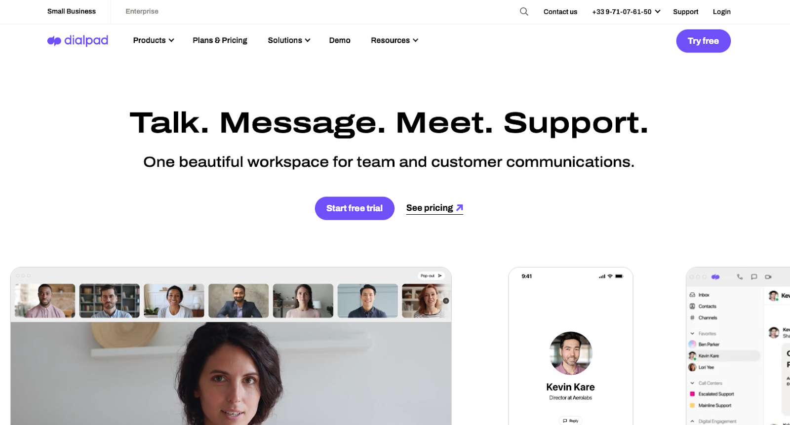Dialpad website snapshot highlighting the services it offers.
