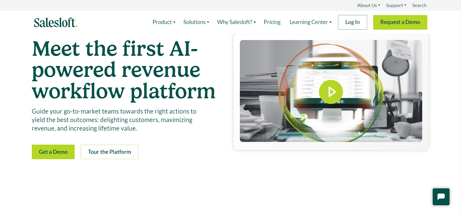 SalesLoft website snapshot highlighting the services it offers.