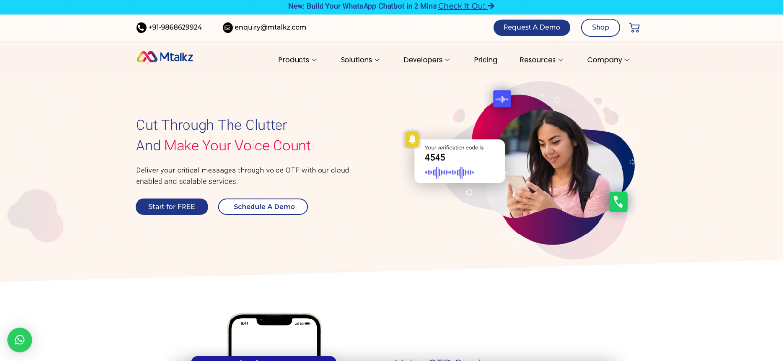 Mtalkz voice OTP service dashboard for Indian enterprise authentication