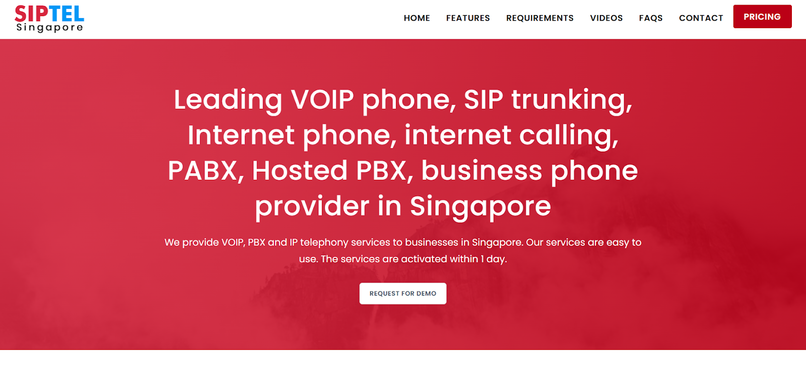 SIPTEL website snapshot highlighting the services it offers.