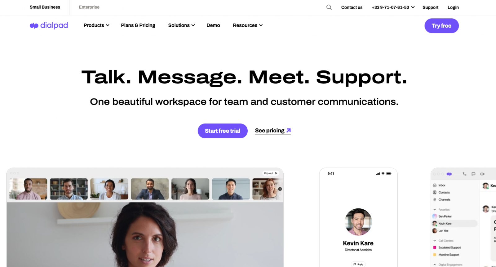 Dialpad website snapshot highlighting the services it offers.
