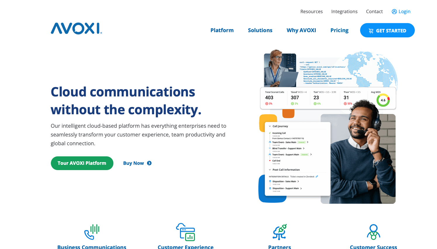 Avoxi website snapshot highlighting the services it offers.
