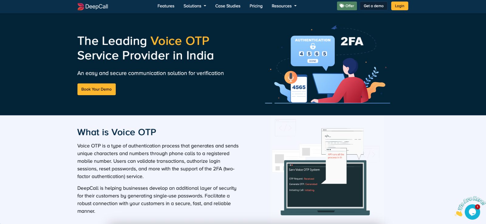 DeepCall voice OTP provider setup interface with IVR and call routing features