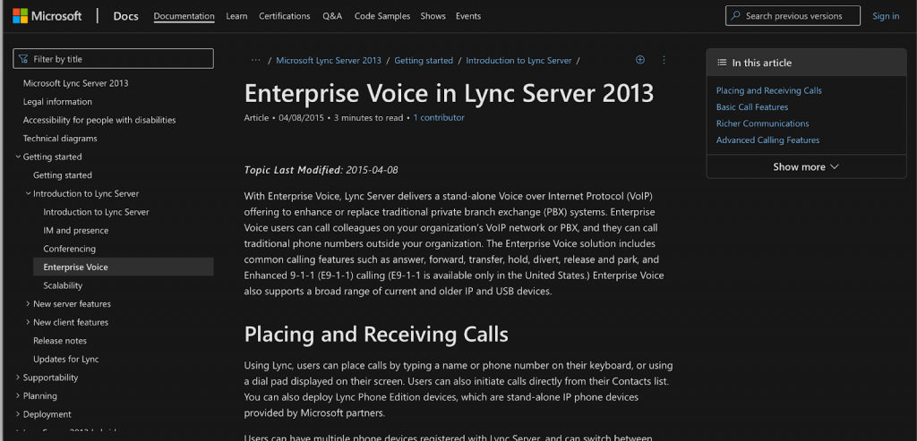 Enterprise Voice website snapshot highlighting the services it offers.