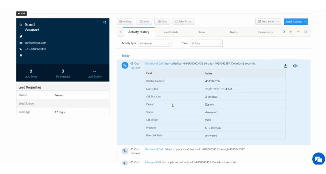 LeadSquared call logs