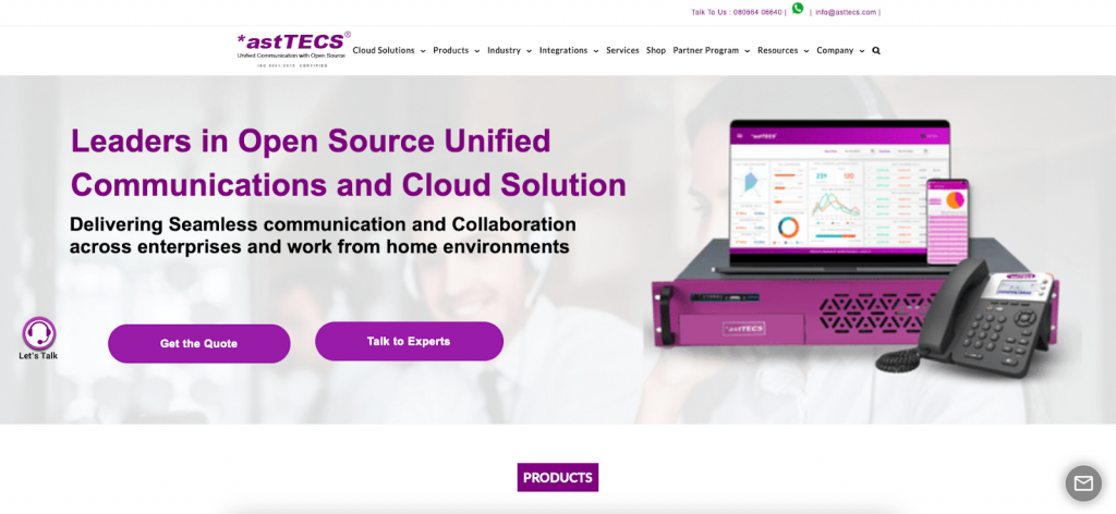 astTECS website snapshot highlighting the services it offers.