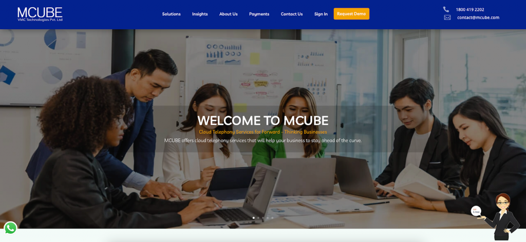 MCUBE website snapshot highlighting the services it offers.