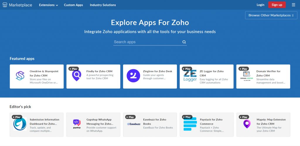 Zoho marketplace screenshot