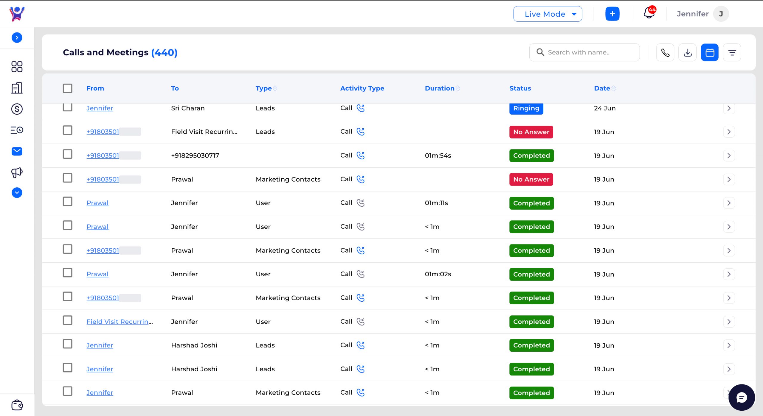 Call logs in Thriwin CRM