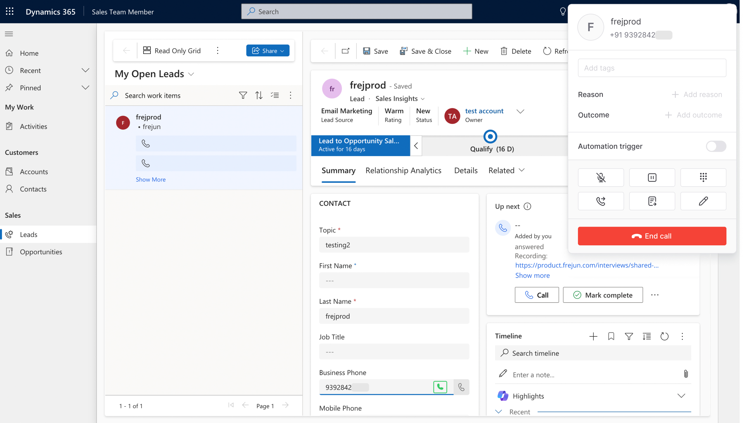 Making calls directly from Dynamics 365