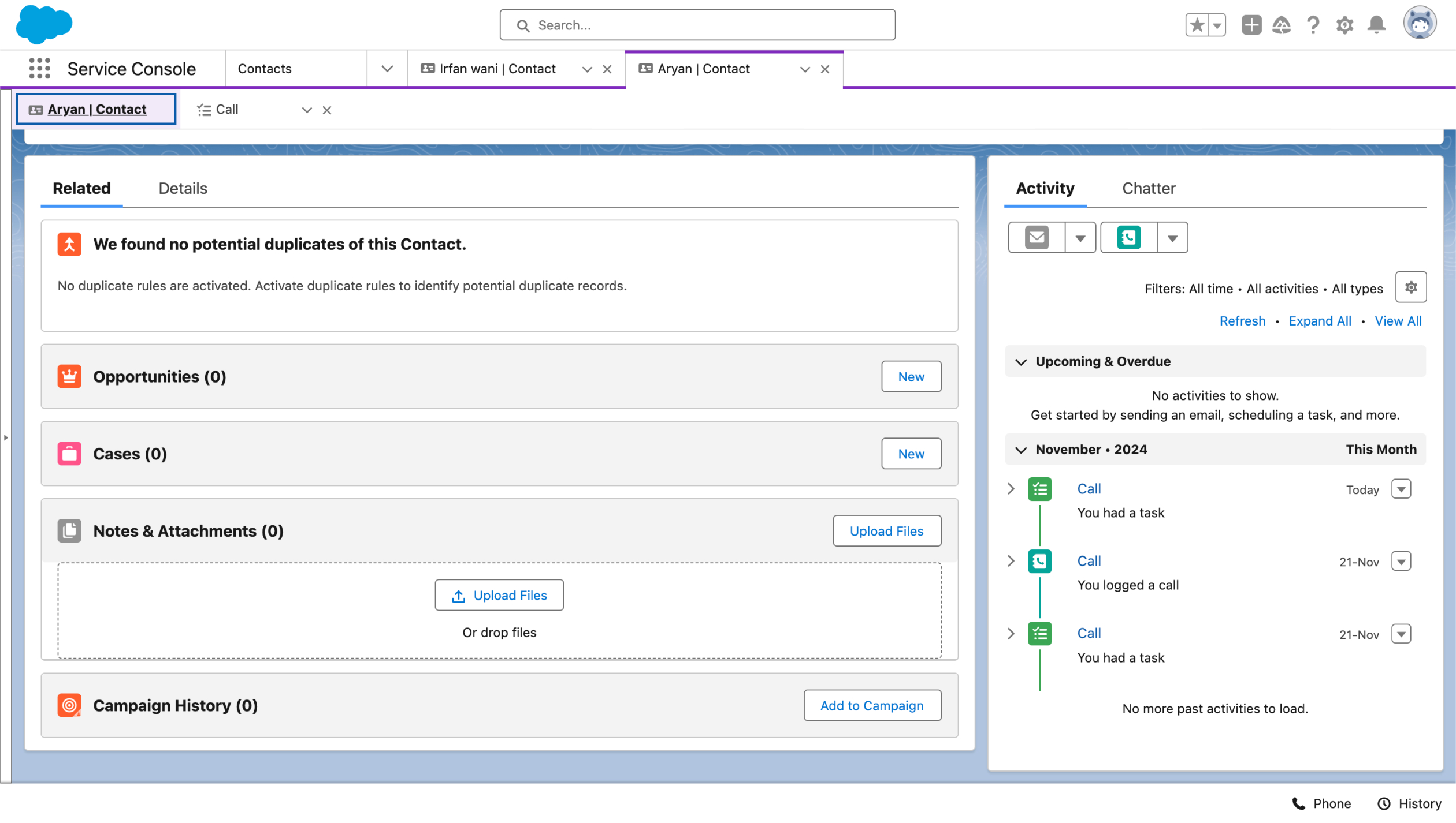 Call logs in Salesforce