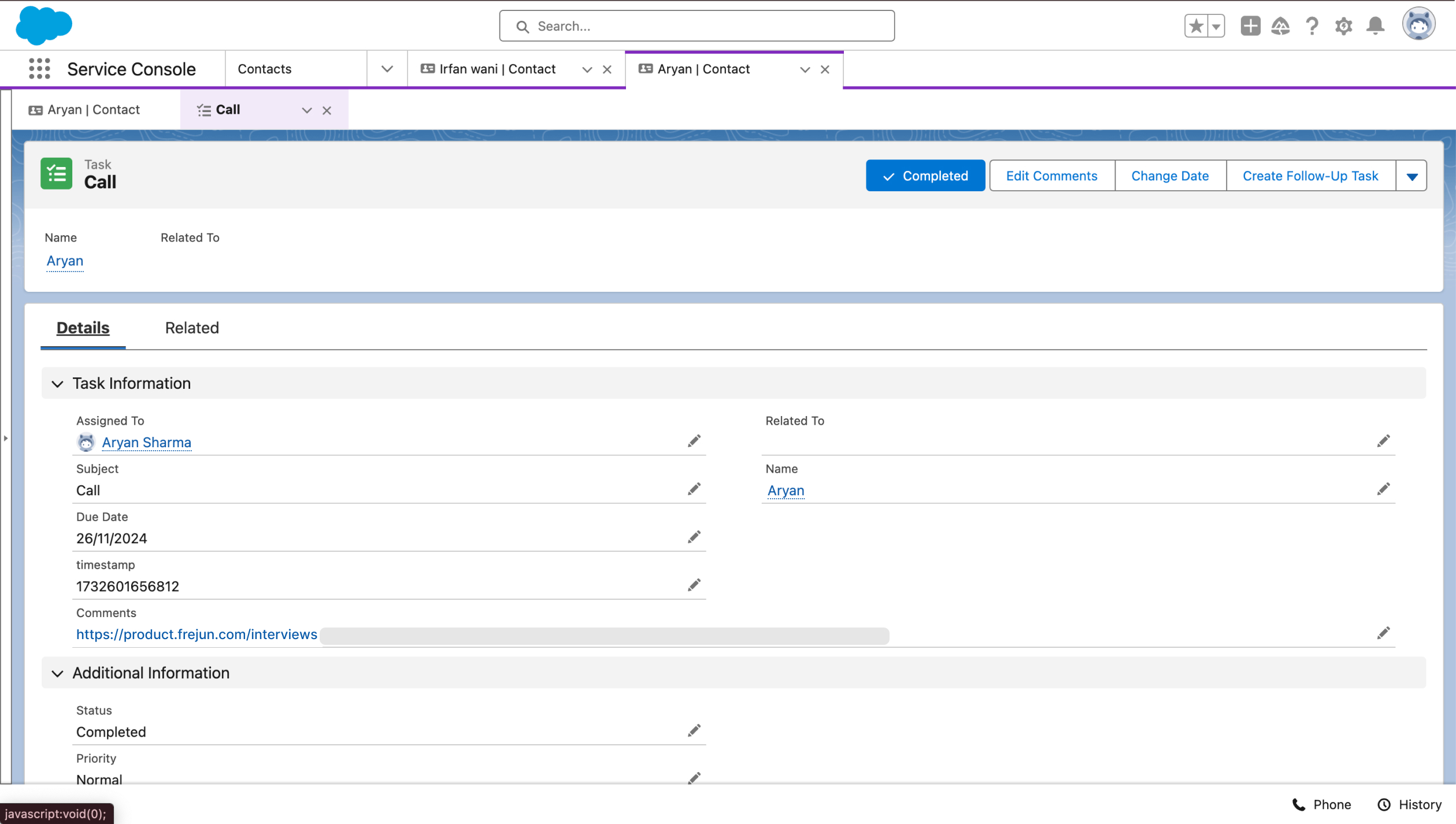 Activity log inside Salesforce