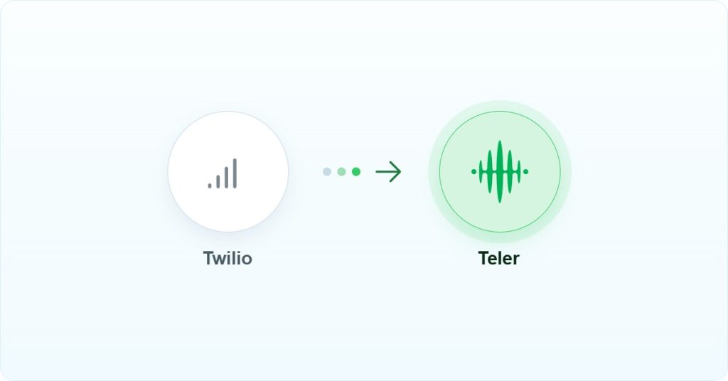 Twilio tile switching to the FreJun Teler mark, a Twilio alternative for developers building AI voice