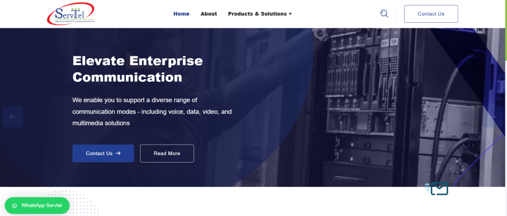Servetel homepage featuring AI-powered cloud telephony platform with business calling, IVR, contact center, and customer communication solutions