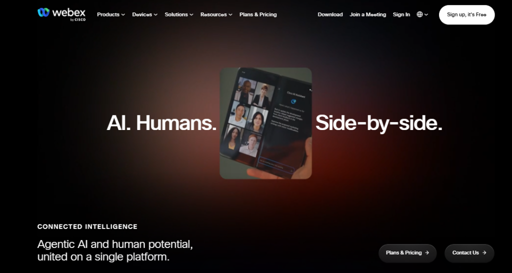 Cisco Webex Calling homepage featuring AI-powered cloud phone system for business communication and collaboration