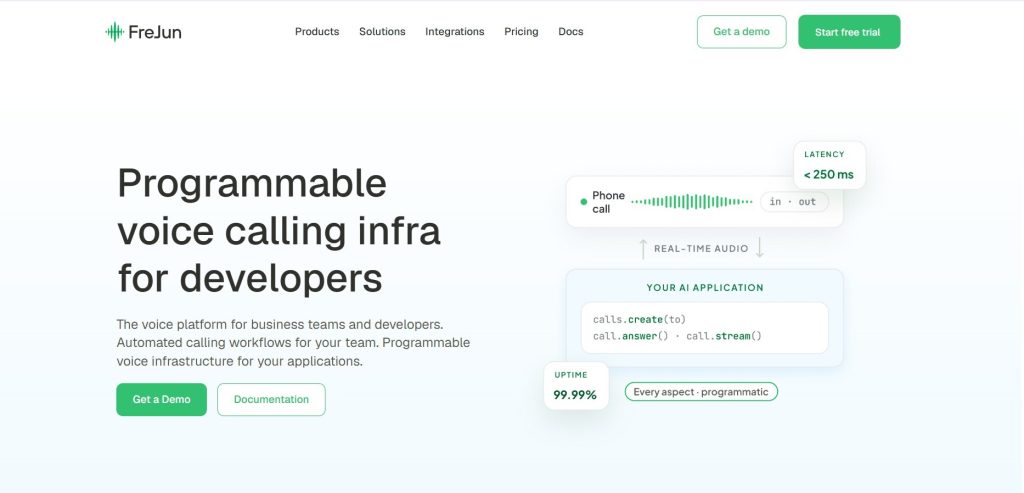 Teler voice calling infrastructure homepage with headline "Voice calling infra for developers", showing a Python code snippet using the Teler AsyncClient to programmatically initiate calls with from/to numbers, flow URL, and status callback on a dark green background