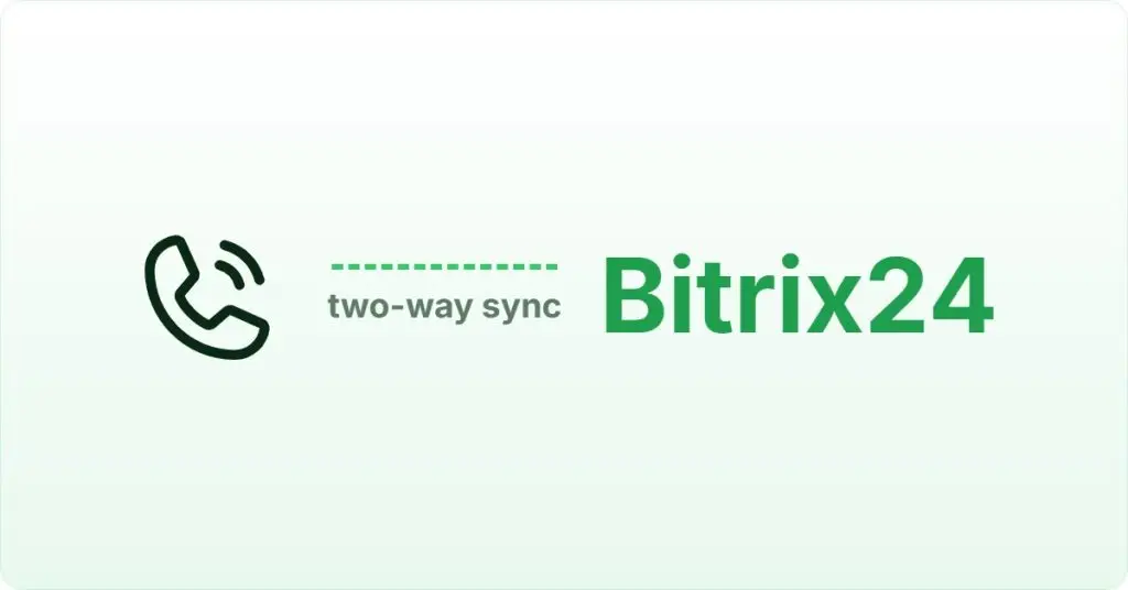 Bitrix24 calling integration UAE: phone handset linked by a dashed line to Bitrix24 CRM.