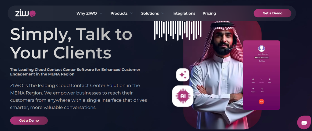 ZIWO customer experience software featuring AI-powered cloud telephony and omnichannel support