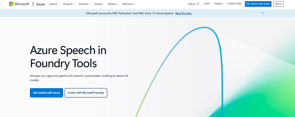 Microsoft Azure Speech page showcasing AI speech models and voice technology