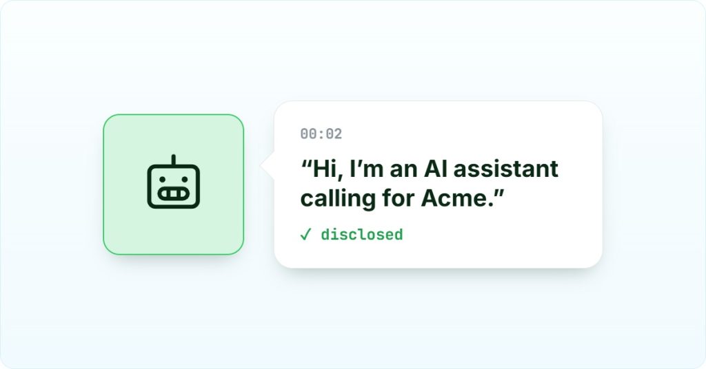 AI cold calling: an AI agent opening a call by disclosing it is an AI assistant.